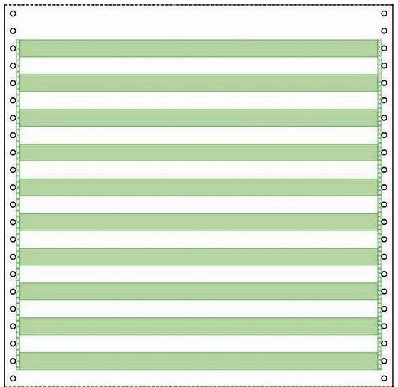 2,700 Sheets 10-5/8" x 11 One Part - One Ply Blank 1/2" Green Bar 20#, NO SIDE PERFORATIONS, Continuous Stock Computer Paper