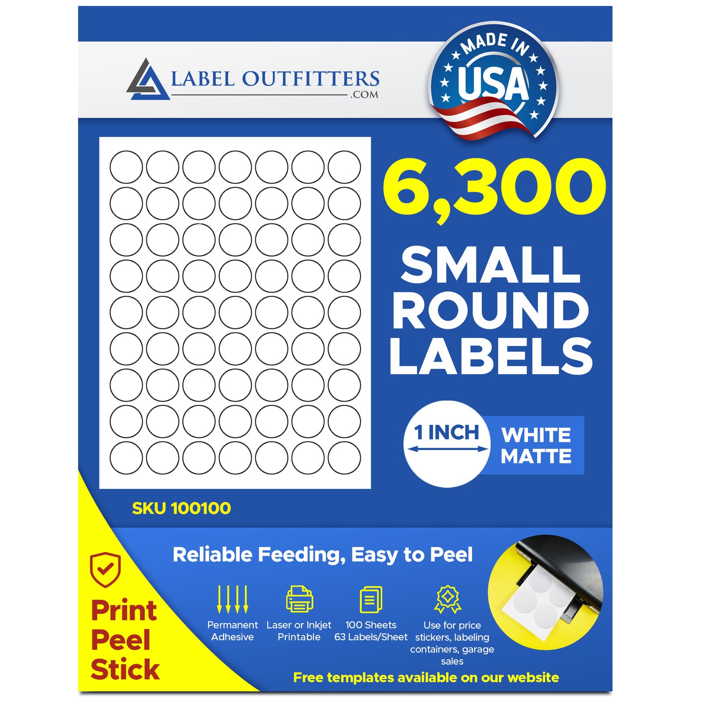 6,300 1 Inch Small Round Labels - Stickers, White Inkjet and Laser Labels, Circular Mail Seals, 100 Sheets