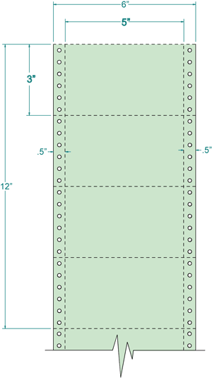 4,000 Compulabel® 210306 Green, 1 Across, Continuous Pin Feed Index Cards, 5 x 3 for Impact or Dot Matrix Printers