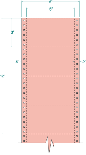 4,000 Compulabel® 210407 Salmon, 1 Across, Continuous Pin Feed Index Cards, 5 x 3, Carrier is 6" wide