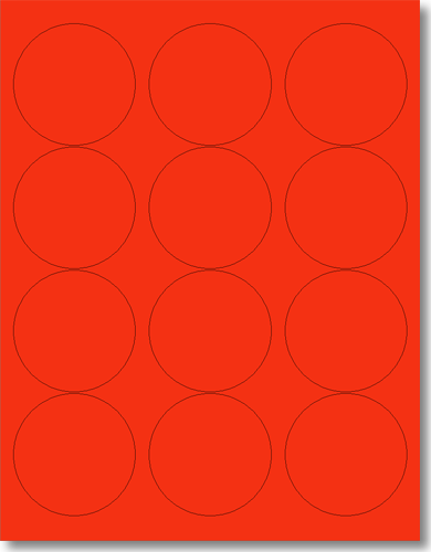 240 Round Labels 2-1/2" Fluorescent Red Circles 20 Sheets with 12 Stickers per Sheet, use Avery® 5294 Template