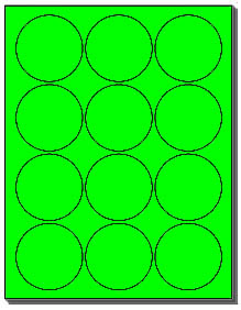 240 Labels 2-1/2 inch Round Flourescent Neon Green, 12 Labels per Sheet use Avery 5294 Template 20 Sheets