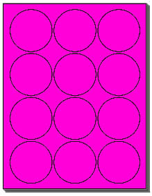 1,200 Labels 2-1/2 inch Circle or Round Fluorescent Pink Stickers, 12 Labels per Sheet, 100 Sheets use Avery® 5294 Template