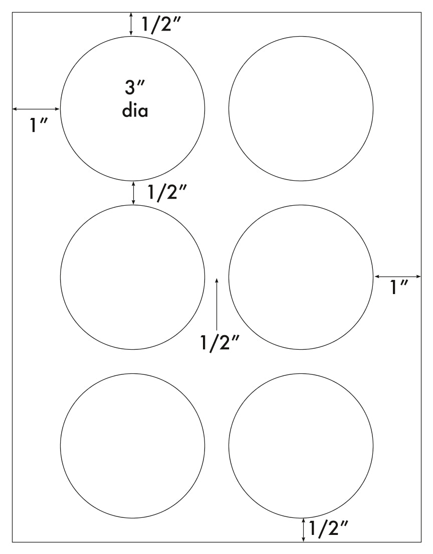 600 Round 3" Diameter White Matte Print to the Edge Labels 6 Labels Per Sheet 100 Sheets
