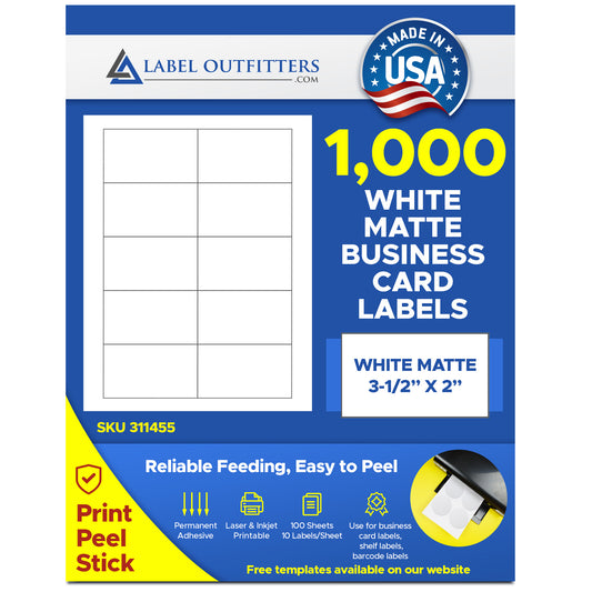 1,000 311455 Compatible Business Card or Name Tag Size Label, 3-1/2 x 2, 100 Sheets