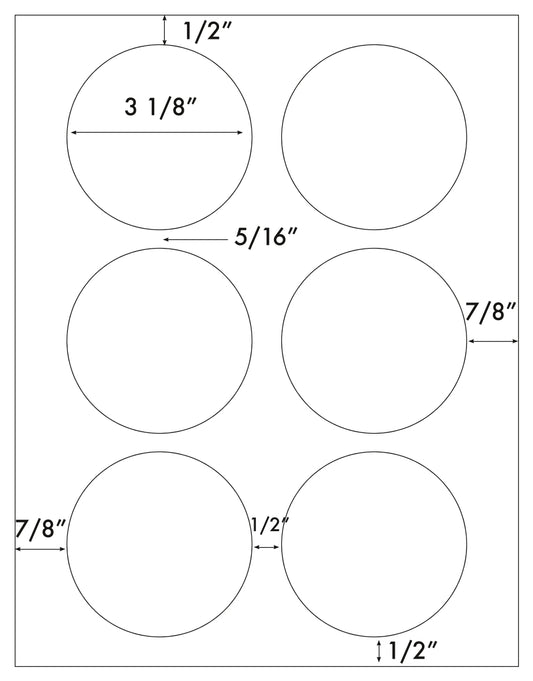 120 Round 3-1/8" Diameter White MatteLaser and Inkjet Printable Labels 6 Per Sheet 20 Sheets