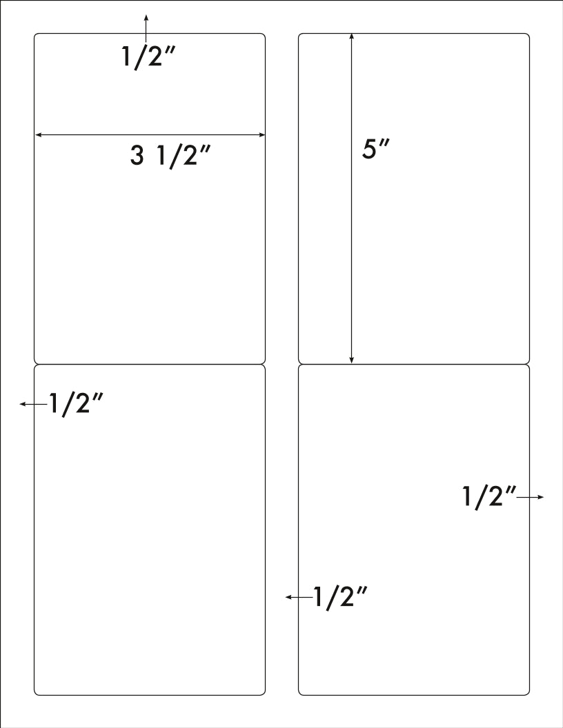 80 Label Outfitters® 312524 Laser and Inkjet Printer Labels 3.5 x 5, 20 sheets use Avery® 5168 Template - Vertical Perf Between Labels