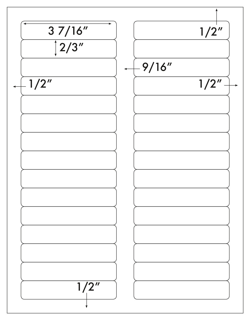 3,000 White File Folder Labels, 3-7/16 x 2/3 Label Outfitters® 313650, Permanent Adhesive, Avery® 5066, 5366, 8366 Template