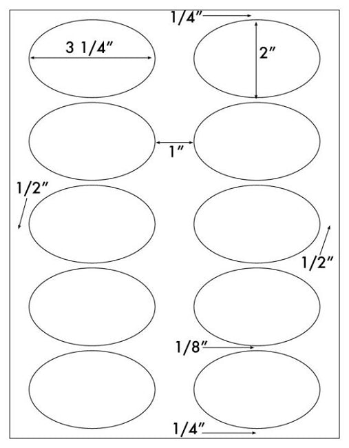 1,000 Oval Labels, 3.25 x 2 inch, 10 Stickers per Sheet White Laser or Inkjet, 100 Sheets