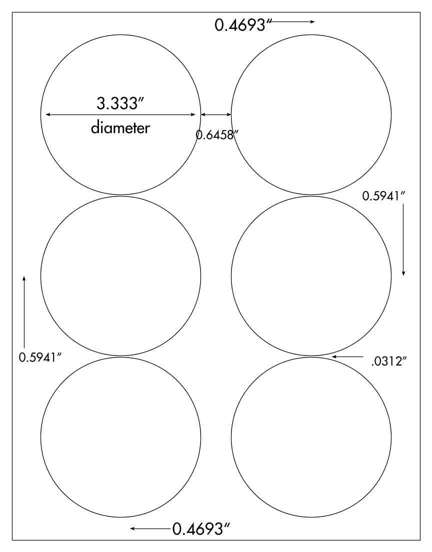 600 Round White Matte Labels 3-1/3"Diameter for Laser or Inkjet Use 100 Sheets 6 Labels Per Sheet