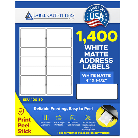 1,400 Labels 4 x 1.5, Laser and Inkjet Printable, use Compulabel® 312052 Template, 100 Sheets