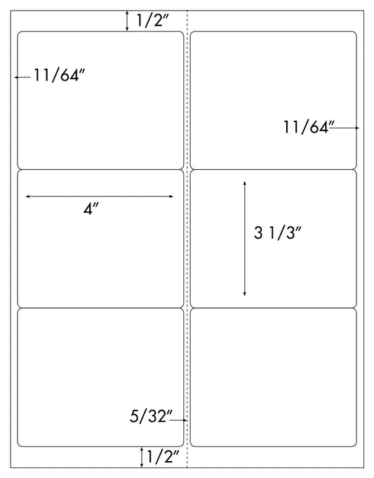 600 Shipping Labels, 4 x 3-1/3, Six per Sheet, 100 Sheets use Avery® 5164, Compulabel® 312208, Unline® S-3196 Template