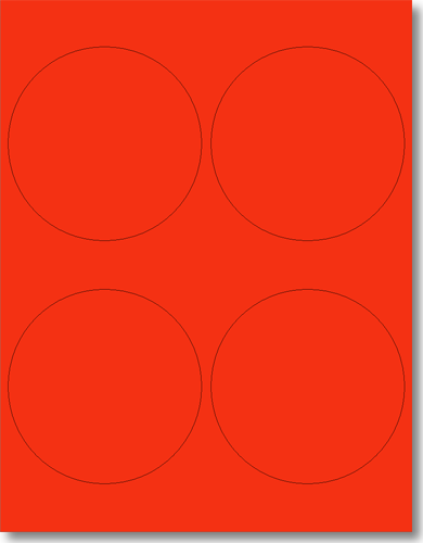 Large Round Laser Neon Red 4" Labels by Label Outfitters® - 4 Labels Per Sheet - 20 Sheets