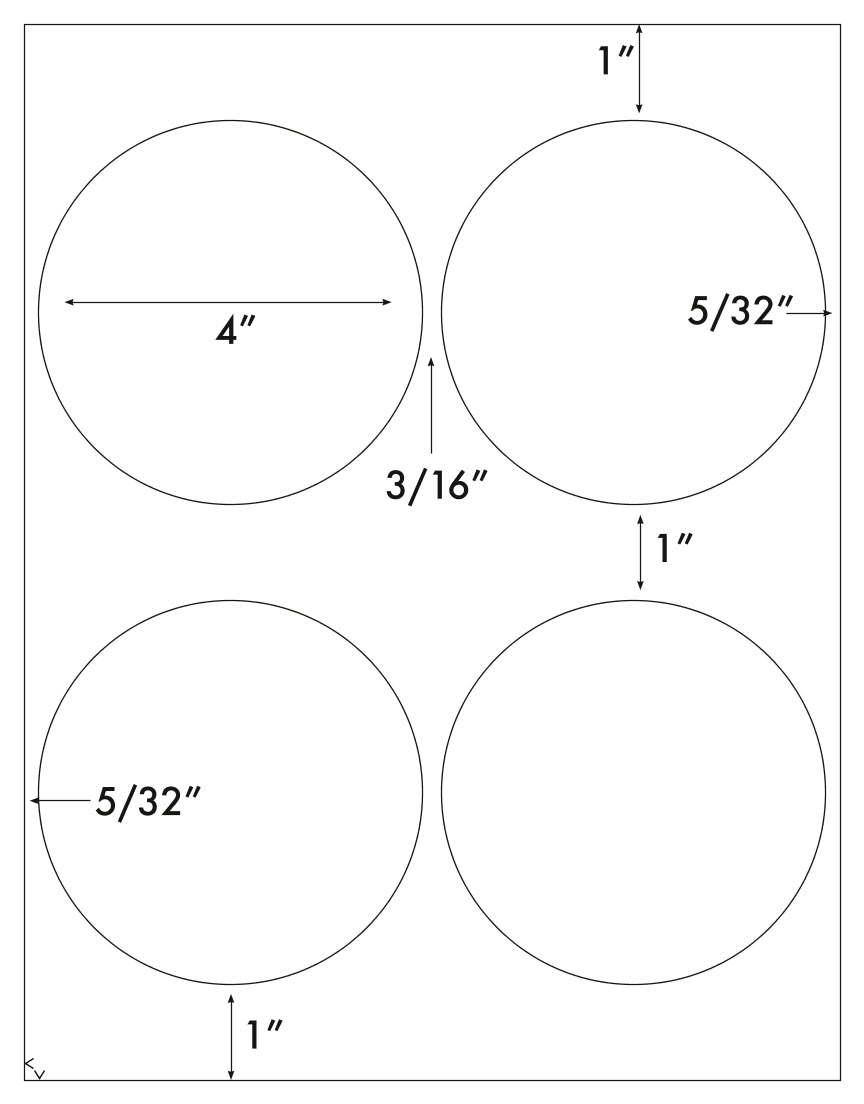 Large 4" Round White Laser High Gloss Labels or Stickers - 4 Labels per Sheet - 20 Sheets