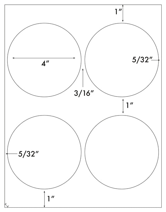 Large 4" Round White Laser High Gloss Labels or Stickers - 4 Labels per Sheet - 20 Sheets