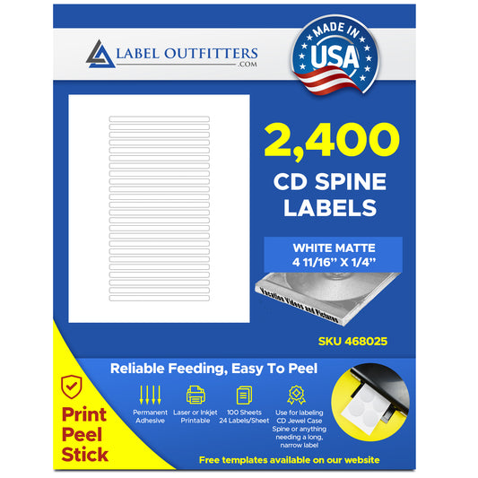 2400 White Matte Printable CD Jewel Case Spine Labels 100 Sheets 24 Labels Per Sheet