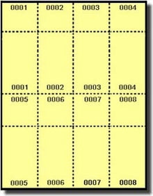 2,000 Pre Numbered Yellow Laser or Inkjet Tickets with Numbered Stub, 250 Sheets