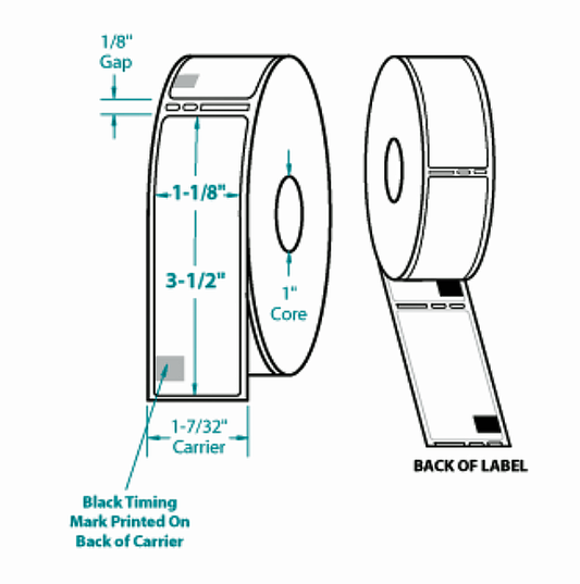 Compulabel® 530357 Direct Thermal Labels 1-1/8 x 3-1/2 - One Across, for use on Dymo® Printers