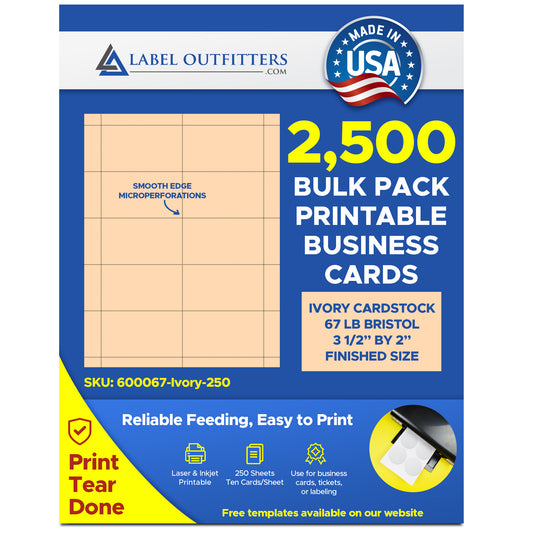 2,500 Ivory Laser and Inkjet Printable Business Cards, 250 Sheets
