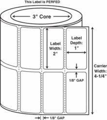 Compulabel® 620166 Thermal Transfer Label, 2" x 1", Two  Across, Perfed