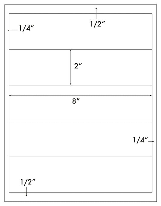 100 Water Bottle Labels 8" X 2" White Matte Permanent Adhesive 5 Labels Per Sheet 20 Sheets