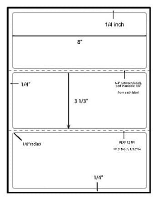 60 Large White Matte Labels, 8 x 3 1/3, 3 Labels per Sheet, 20 Sheets