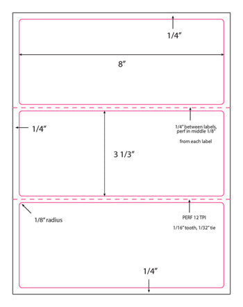 300 Large Fluorescent Yellow Labels, 8 x 3-1/3, 3 Labels per Sheet, 100 Sheets Laser Printers Only