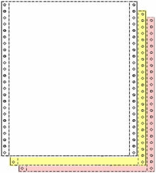 9-1/2 x 11 Carbonless 3 Part Computer Paper, White-Canary-Pink 1,050 Sets per Case 1/2 inch Perfs Both Sides