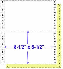 3,200 Sets 9.5 x 5.5 inch White-Canary 15# 2 Part NCR Black Image Continuous Paper, Perforations 1/2" Right and Left