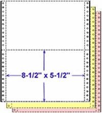 9-1/2" x 5-1/2" Continuous 3 Part Pin Feed Computer Paper, Color Sequenced, Carbonless