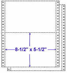 9.5 x 5.5 inch White 15# 2 Part NCR Black Image Continuous Paper, 3,200 Sets, 1/2" Perfs Right and Left