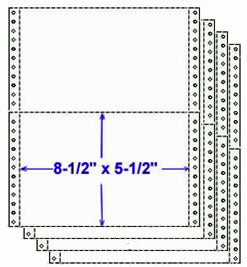 9-1/2" x 5-1/2" Continuous 4 Part Computer Paper, 1,600 Sets per Carton, All Parts White