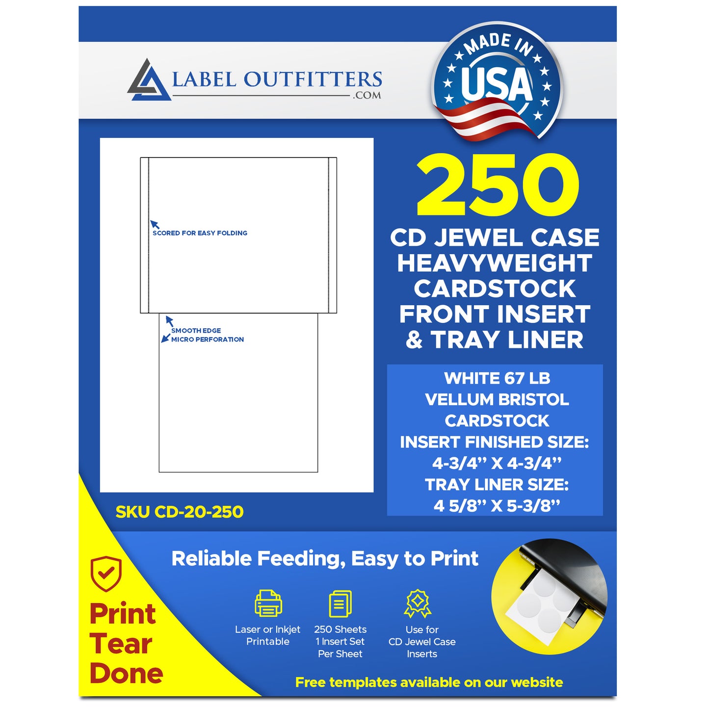 250 Sets CD Jewel Case Inserts Bulk Package of 250 Sheets Includes Tray Liners and Inserts