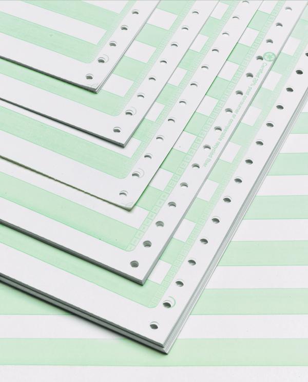 2.700 Sheets 8.5 x 11 One Part 1/2" Green Bar 20# Continuous Stock Computer Paper Heavy Weight, No Perfs