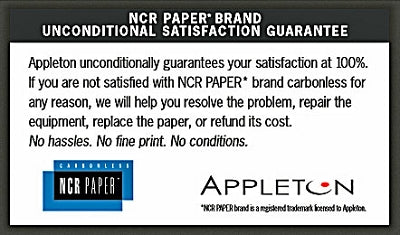 Genuine NCR Paper Guarantee