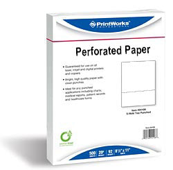 PrintWorks Professional 04114 Laser and Inkjet Paper. 1/2 inch Vertical Marginal Perforation, 20# White Bond, Paris Business Forms