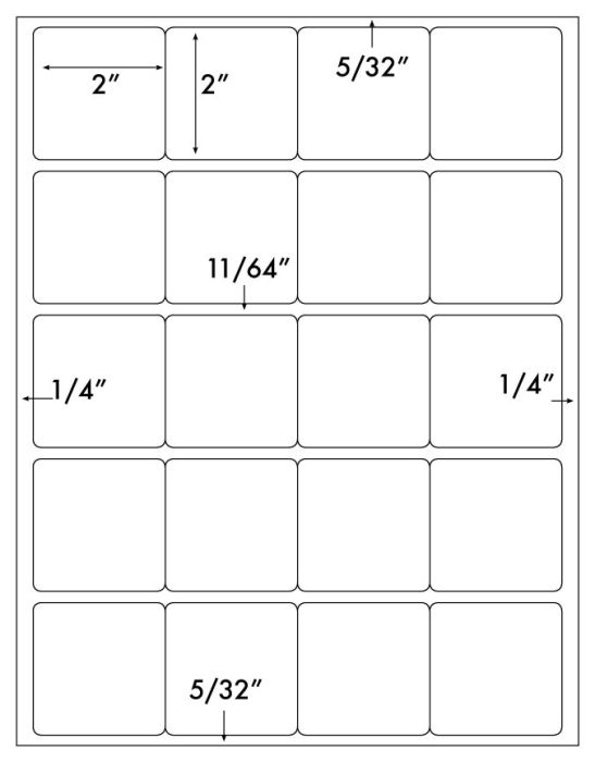 2,000 SQUARE White 2" X 2" Laser and Inkjet Printable Labels, 20 Stickers per Sheet - 100 Sheets