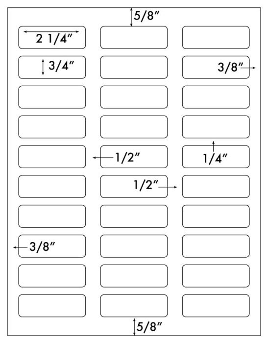 600 Blank Mailing Address Labels 2 1/4" x 3/4" use Avery 6870, 8257 Template - 20 Sheets