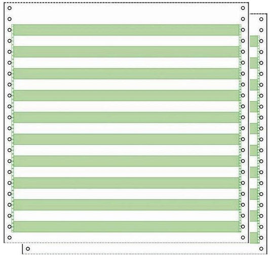 1,500 Sets of 10-5/8" x 11 Two Part - Two Ply Blank 1/2" Green Bar 15#, NO SIDE PERFORATIONS, Continuous Stock Computer Paper
