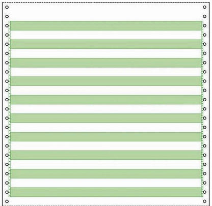 2,700 Sheets 10-5/8" x 11 One Part - One Ply Blank 1/2" Green Bar 20#, NO SIDE PERFORATIONS, Continuous Stock Computer Paper