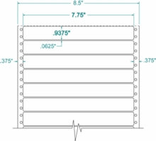 5,000 Compulabel® 110856, 7-3/4" x 15/16" Continuous Form Pin Feed Labels for Impact or Dot Matrix