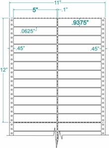 Compulabel® 120306 Two Across, White, Pin Feed Labels 5 x 15/16, 10M Labels per Case Dot Matrix