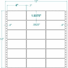 Compulabel® 130500 Three Across Pin Feed Dot Matrix Label 4 x 1-15/16  (4 x 2 )