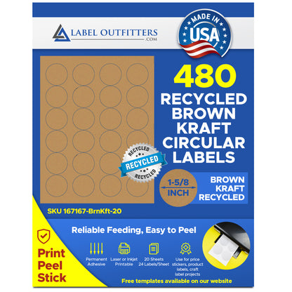 480 Round Laser and Inkjet, Permanent Adhesive, 1-5/8 inch Diameter, use Avery® 5293 Template, 20 Sheets