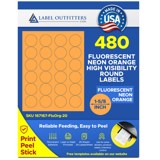 480 Fluorescent Neon Orange Labels, 20 Sheets use Avery® 5293 Template