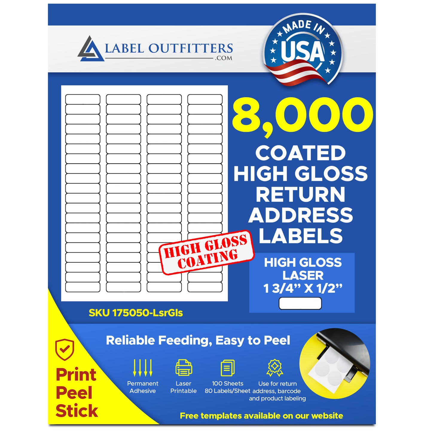 8,000 Laser ONLY White Glossy Blank Printable Return Address Labels, 80 per Sheet use Avery® 5167 Template
