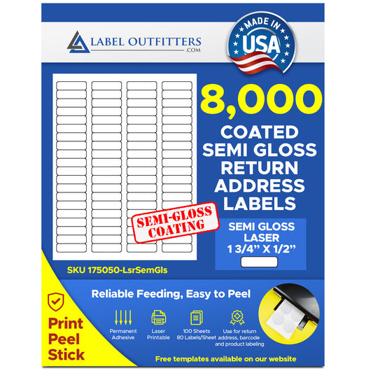 8,000 Laser Only Semi Gloss or Mid Gloss 1-3/4 x 1/2 White Blank Printable Labels use Avery® 5167, 5267 Template, 80 Labels per Sheet, 100 Sheets
