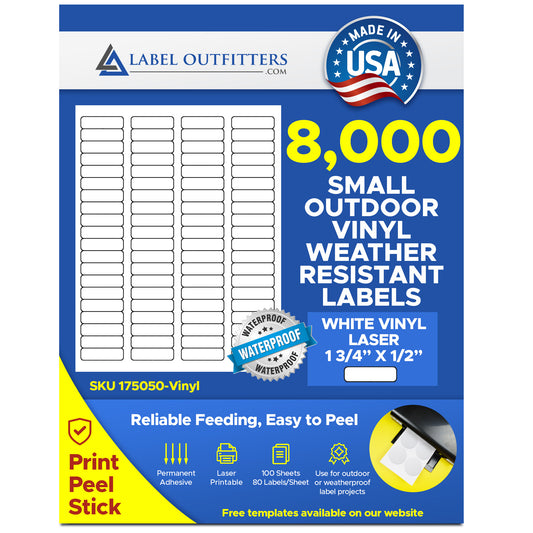 8,000 White Vinyl WaterProof and WeatherProof Laser ONLY Durable 1.75 x 0.5 Labels Avery® 5167 Format 80 Labels per Sheet, 100 Sheets