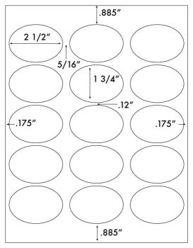 1,500 White Oval Laser ONLY Glossy Labels, 2.5 x 1.75 inches, 100 Sheets, 15 Labels per Sheet