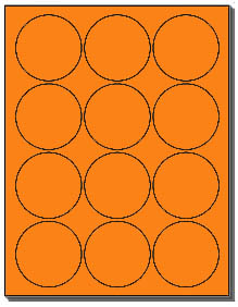 1,200 Fluorescent Orange  2.5 inch Circle or Round Laser Labels use Avery® 5294 Template, 12 Labels per Sheet, 100 Sheets